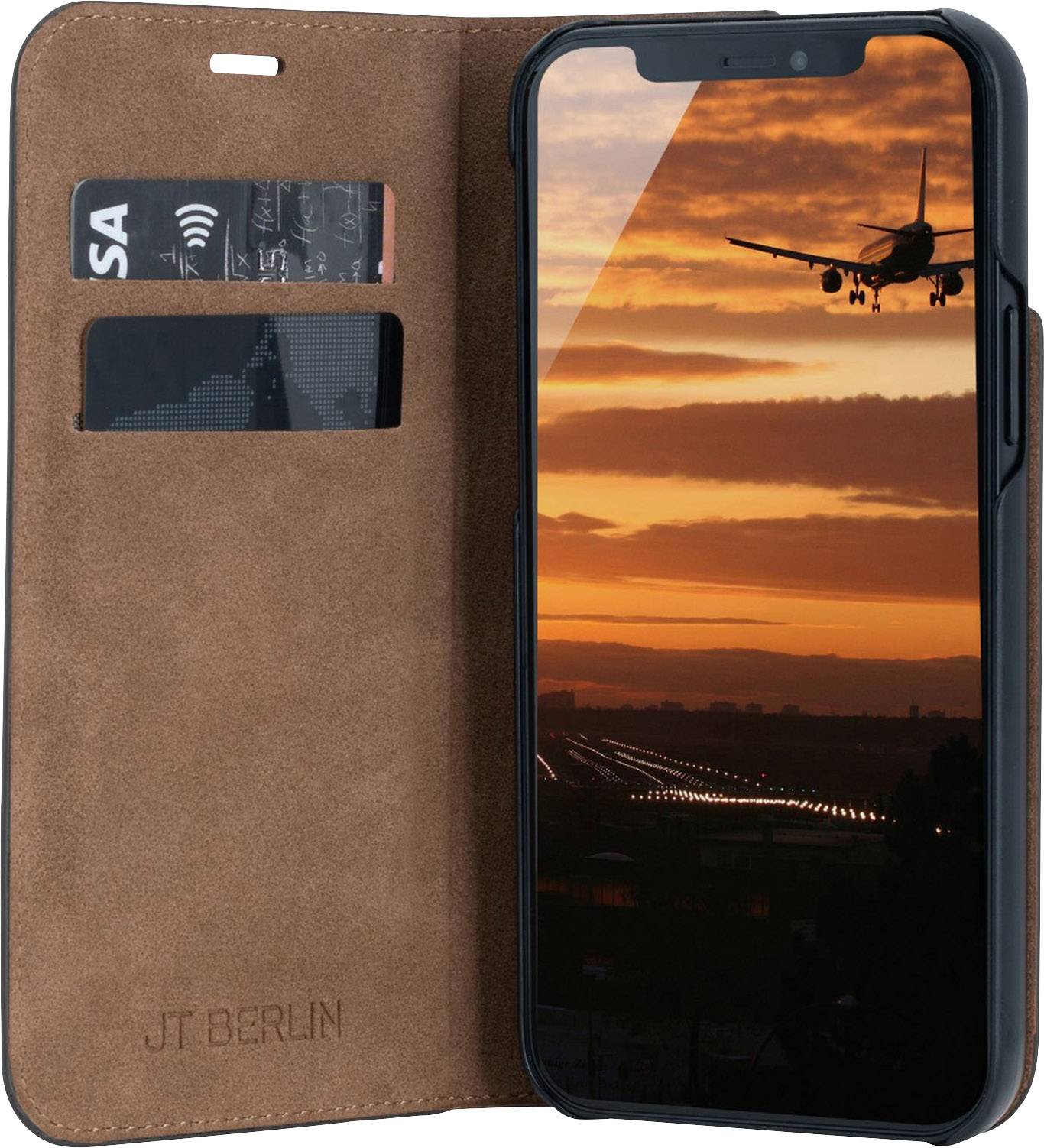 JT Berlin Tegel Booklet Apple iPhone 12, iPhone 12 Pro Schwarz Handy Flip Case, Standfunktion 10660