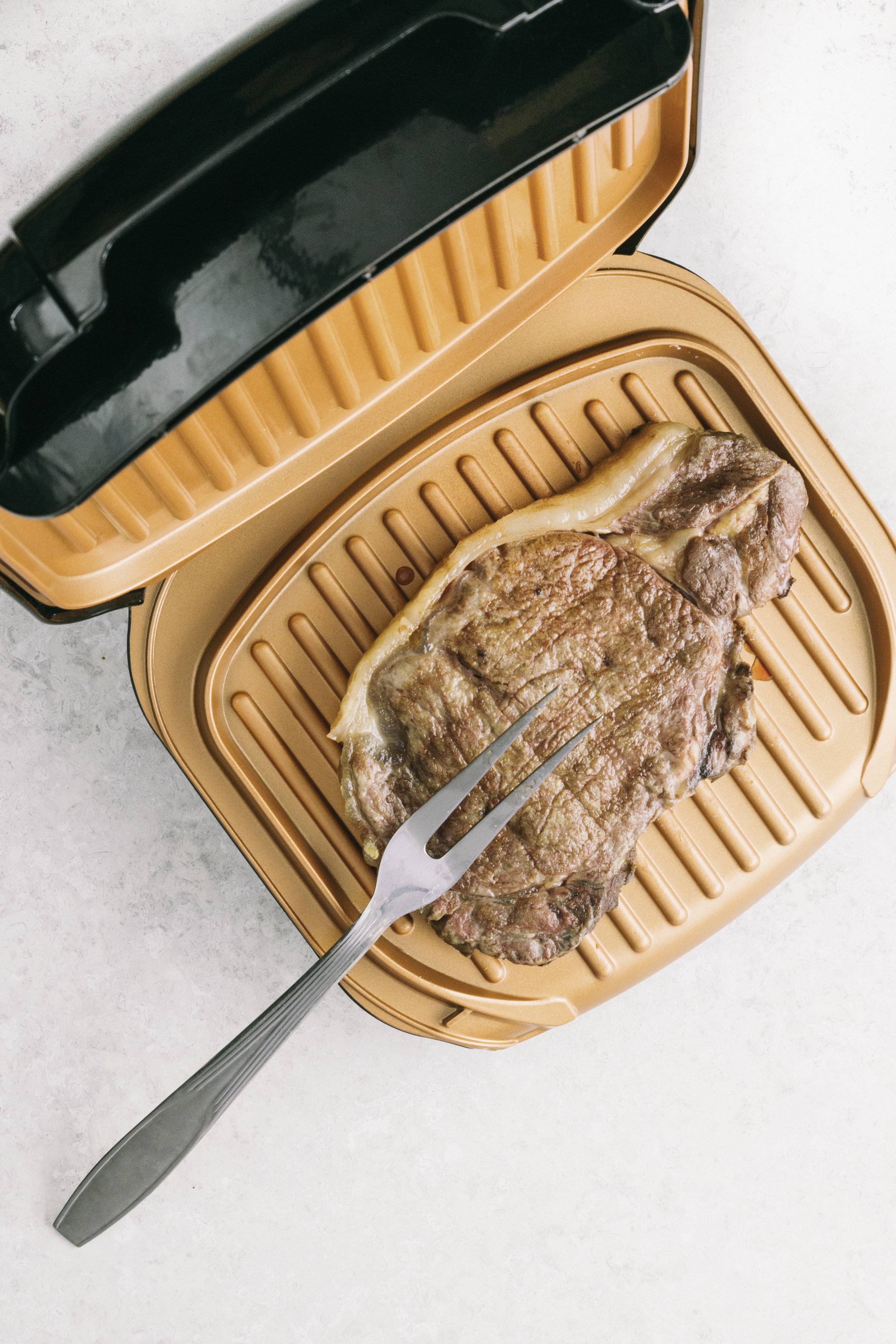 MediaShop Low Fat Elektro Kontaktgrill klappbar Schwarz, Gold