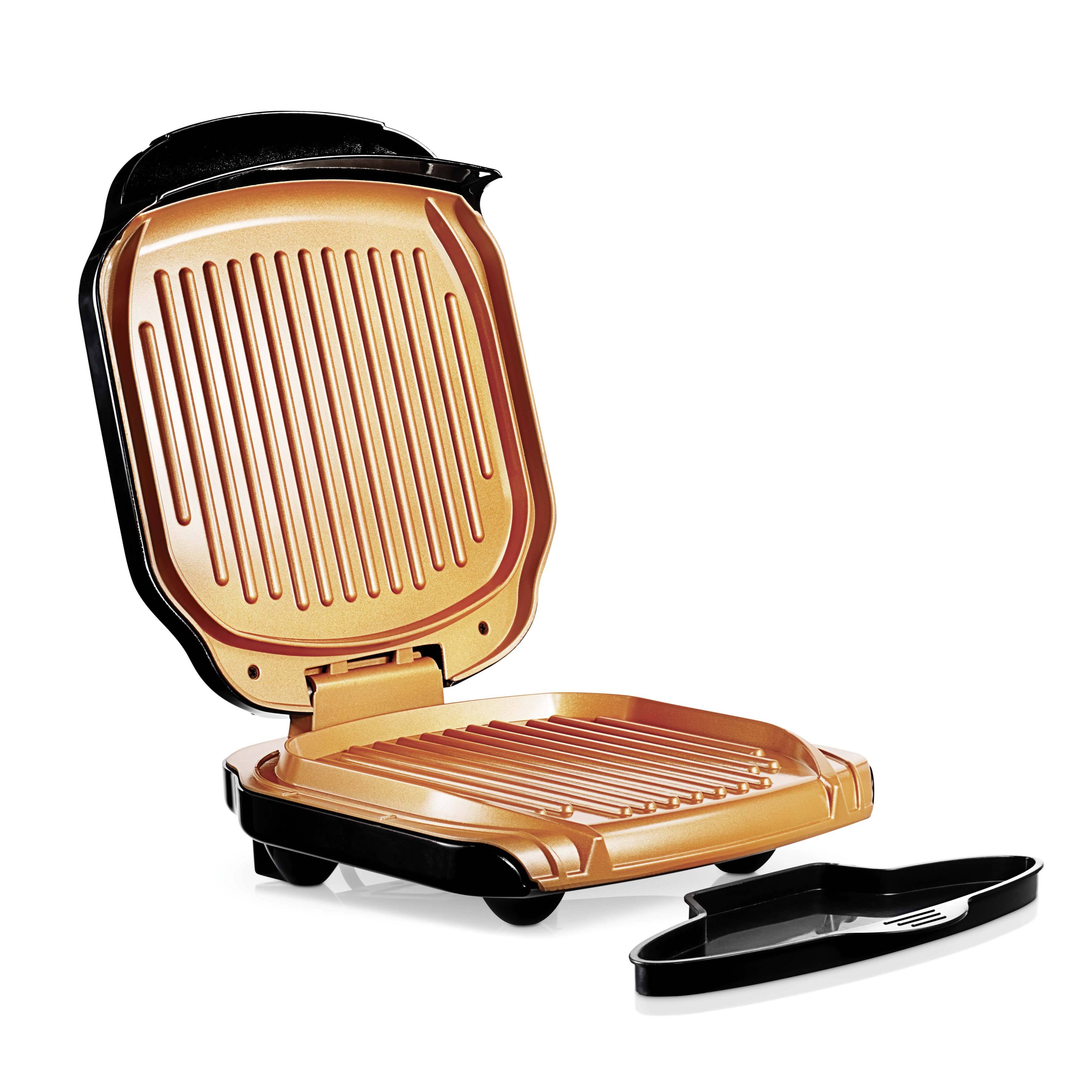 MediaShop Low Fat Elektro Kontaktgrill klappbar Schwarz, Gold