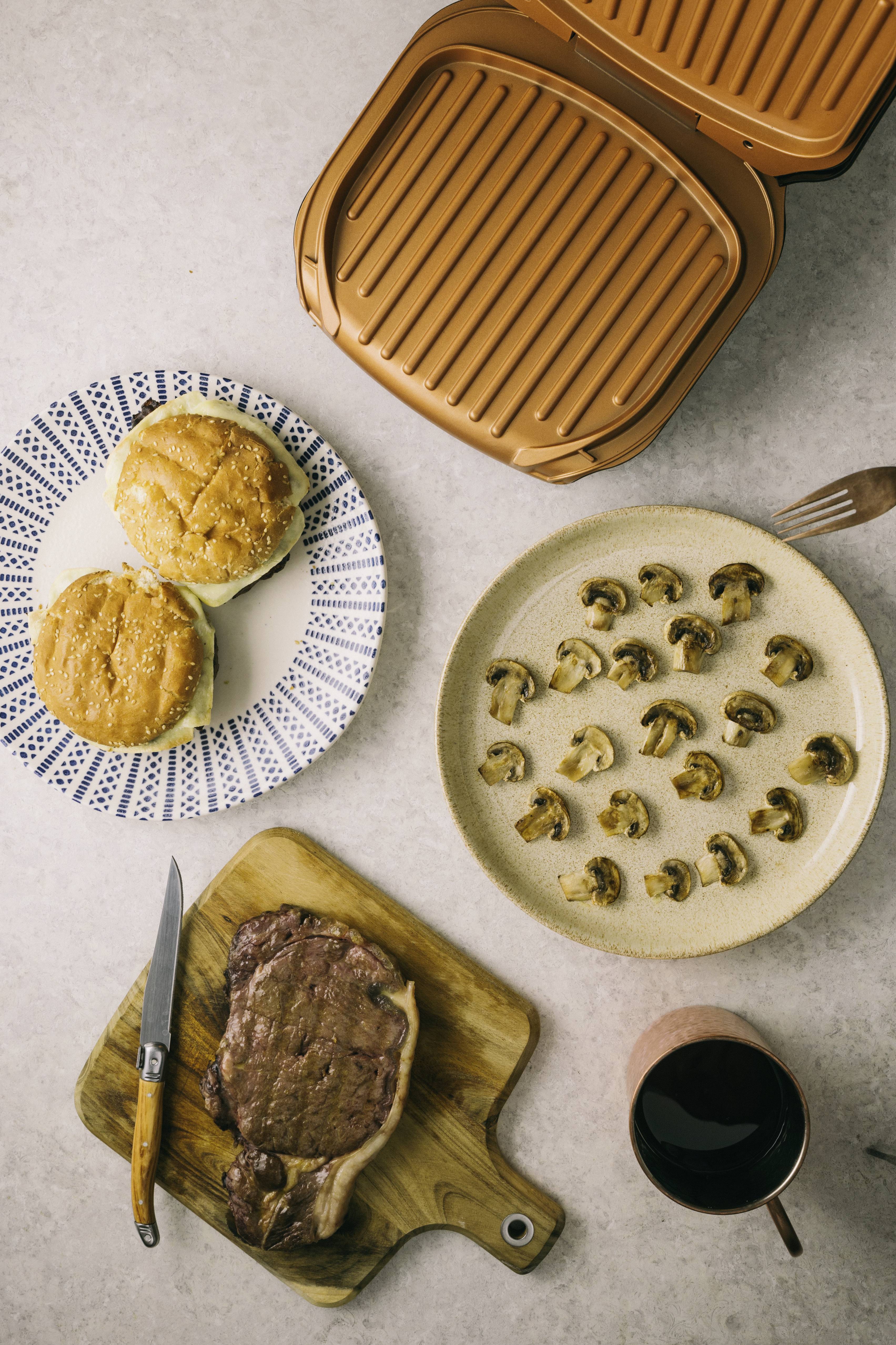 MediaShop Low Fat Elektro Kontaktgrill klappbar Schwarz, Gold