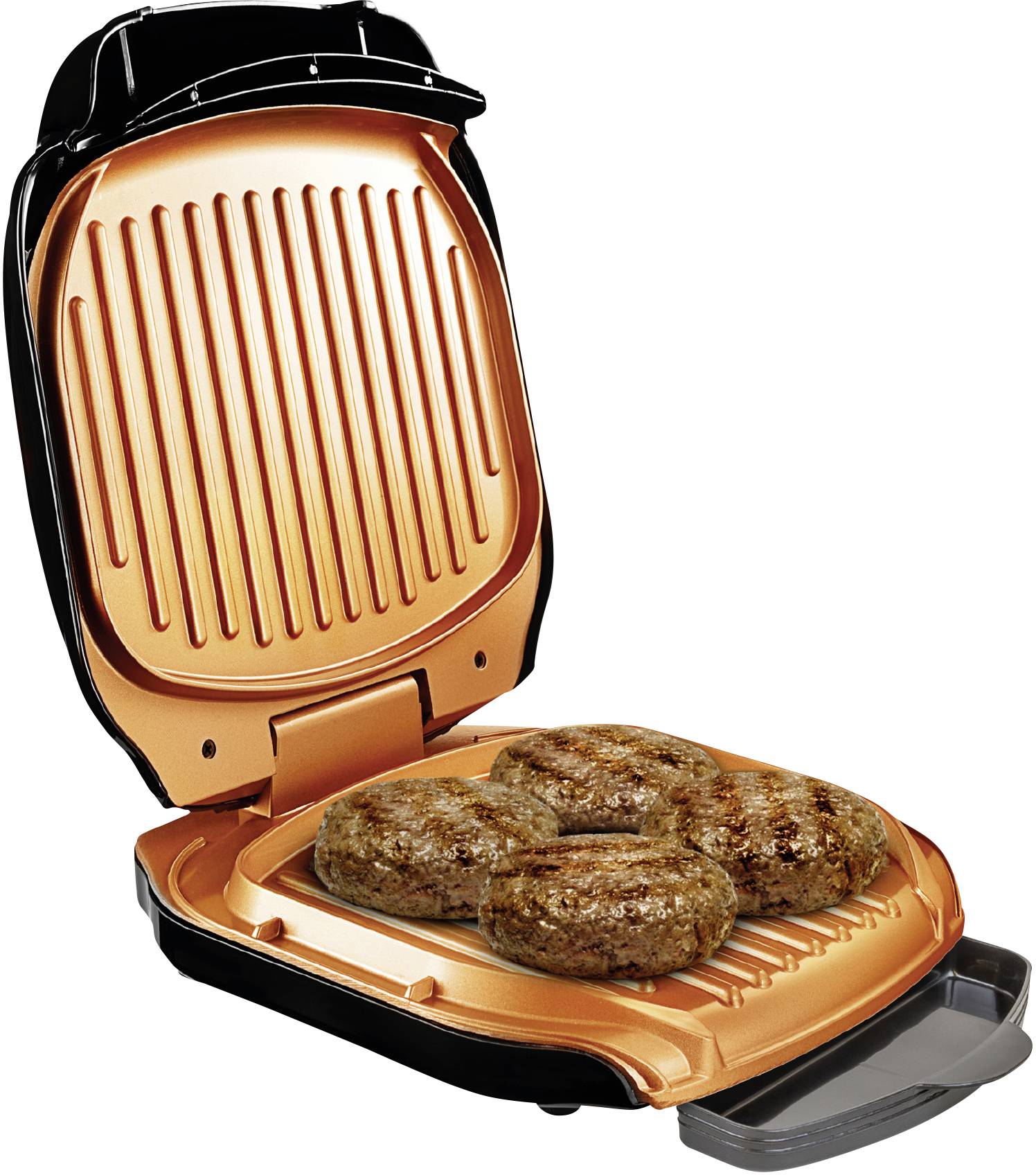 MediaShop Low Fat Elektro Kontaktgrill klappbar Schwarz, Gold