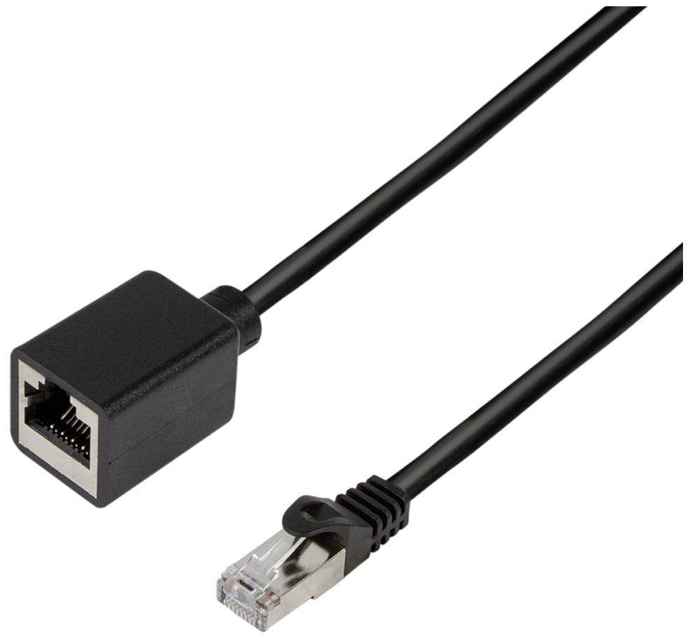 Netzwerk-Anschlusskabel: RJ45-Buchse und Stecker, schwarz. Für Ethernet-Verbindungen geeignet.