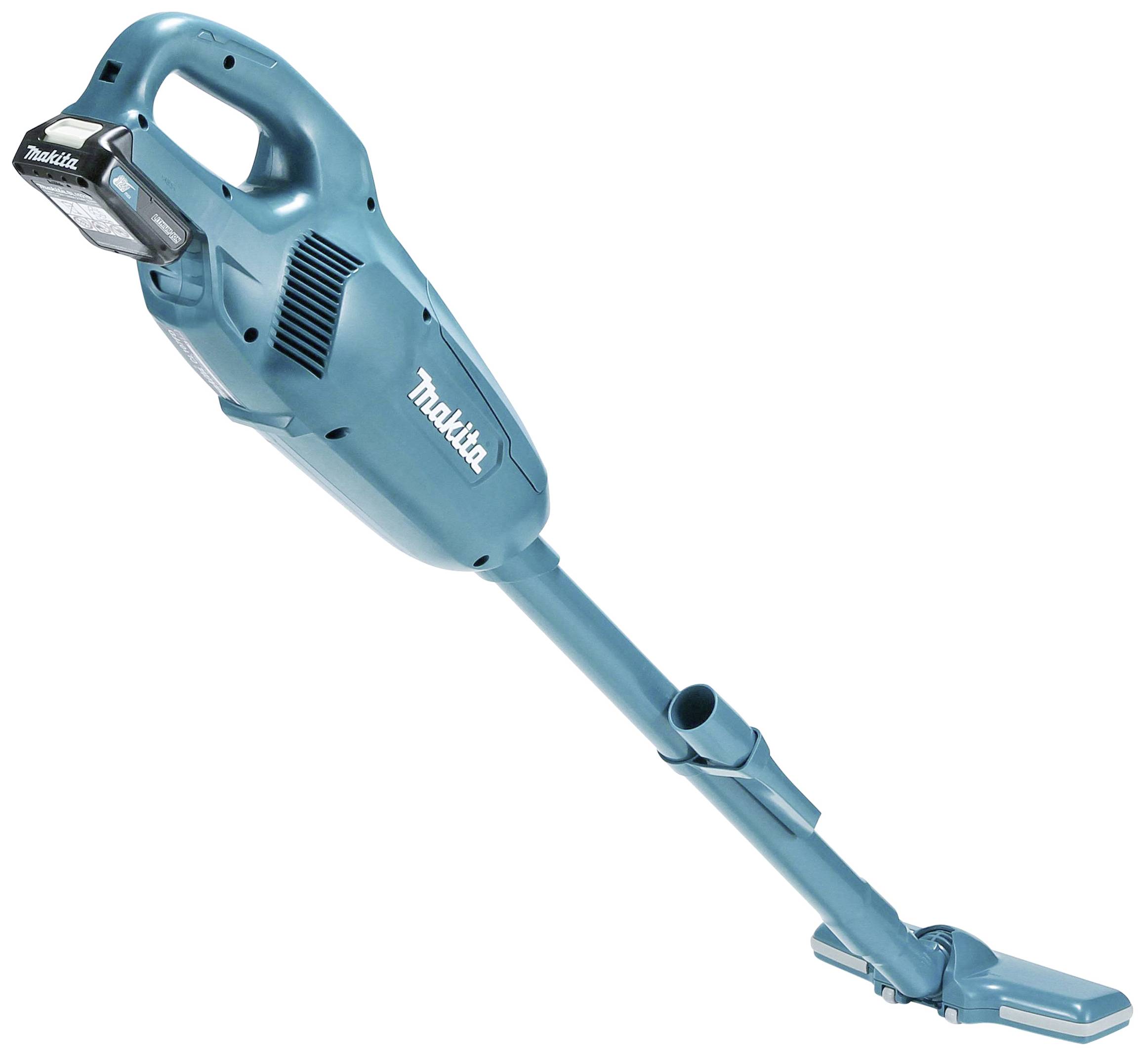 Ein blauer, tragbarer Akku-Staubsauger mit ergonomischem Griff und schmaler Düse, geeignet für kleinere Reinigungsaufgaben.