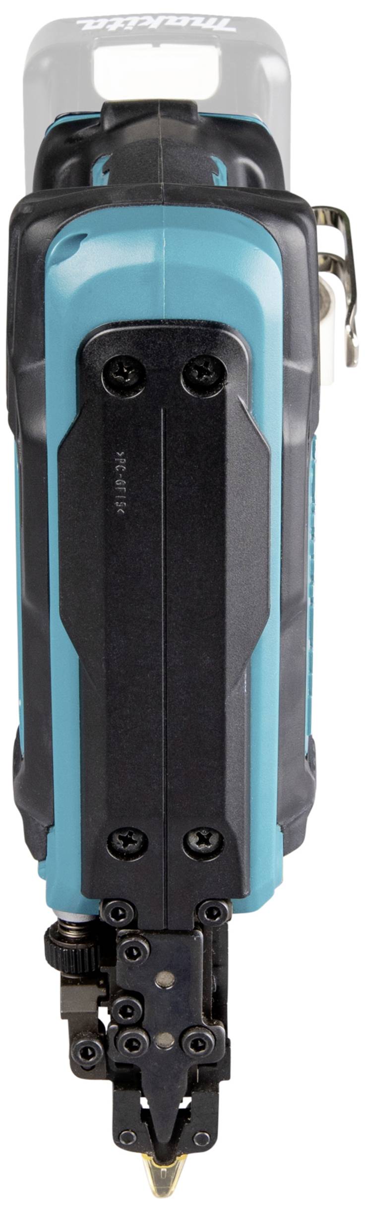 Elektrisches Powertool in türkis mit schwarzem Griff und silberner Spitze, geeignet für präzises Bohren oder Schrauben.