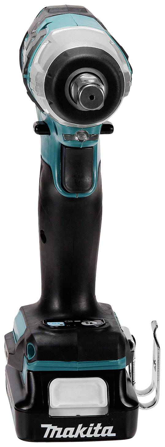 Akkubohrer in Schwarz-Blau mit ergonomischem Griff und Akkupack, Marke 'Makita', geeignet für Heimwerkerarbeiten.