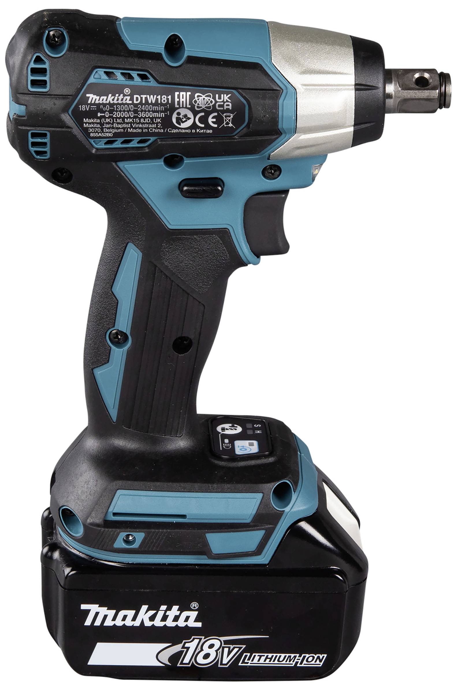 Ein Akku-Schlagschrauber mit 18V Lithium-Ionen-Batterie, geeignet für Schraub- und Montagearbeiten. Blau-schwarz mit ergonomischem Griff.