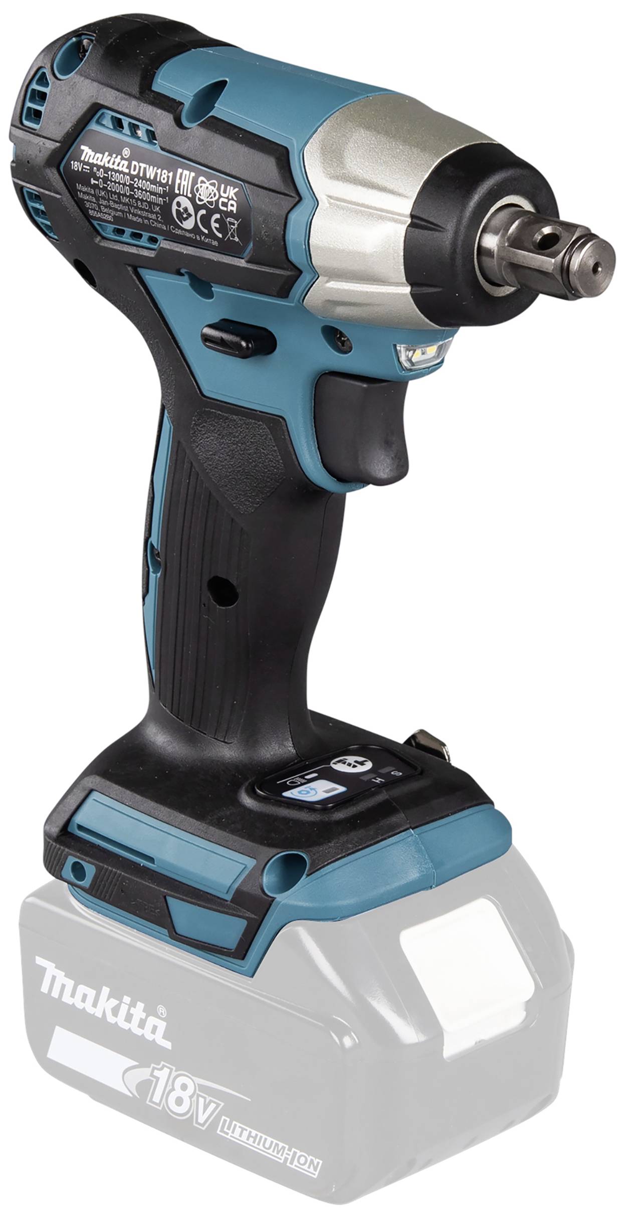 Ein kabelloser Schlagschrauber in Blau und Schwarz, ohne Batterie, mit robustem Griff und Antriebskopf, geeignet für Heimwerkerarbeiten.