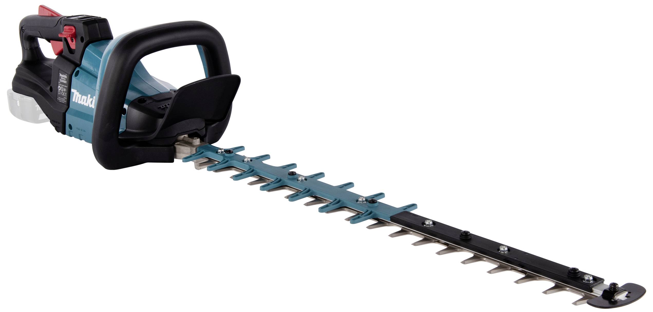 Ein grünes, akkubetriebenes Heckenschneidegerät mit ergonomischem Griff und langer Klinge, geeignet für das Trimmen von Hecken.