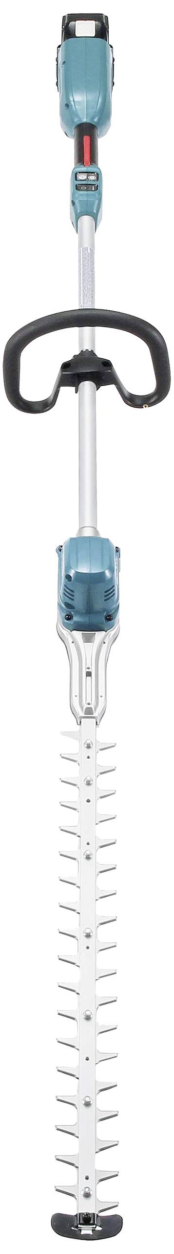 Elektrische Heckenschere mit langer Klinge und ergonomischem Griff. Geeignet für das Schneiden von hohen Hecken und Sträuchern.