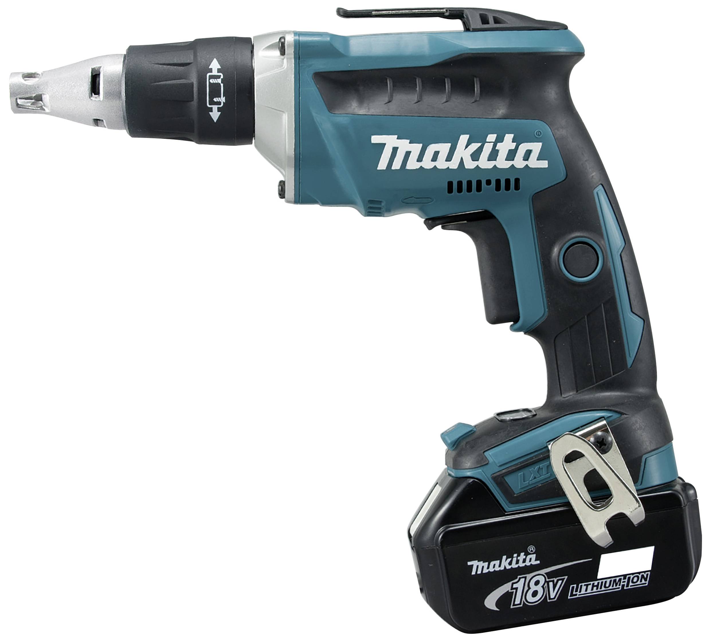 Ein Akkuschrauber von Makita, 18V Lithium-Ionen, in Schwarz und Blau.