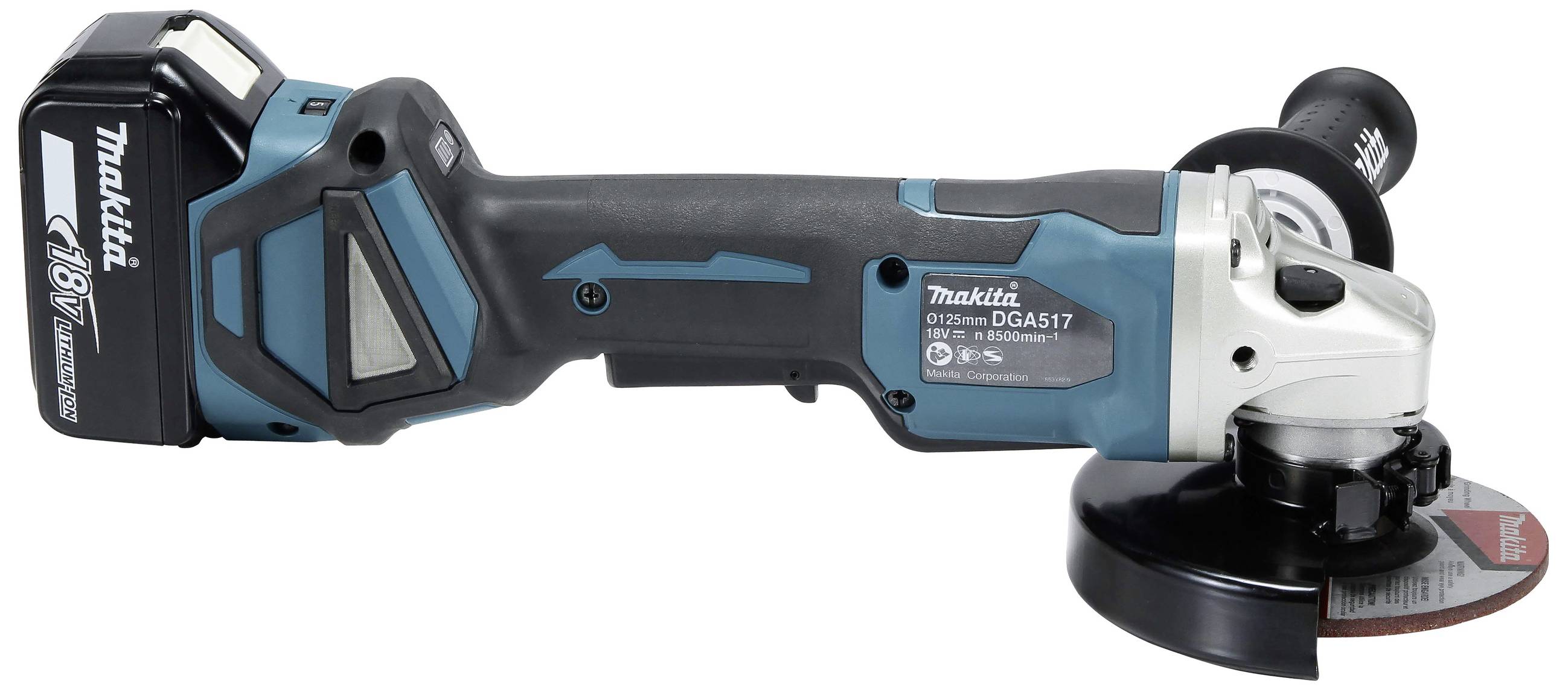 Makita DGA517RTJ Akku-Winkelschleifer 125mm inkl. 2. Akku, inkl. Ladegerät 18V 5Ah