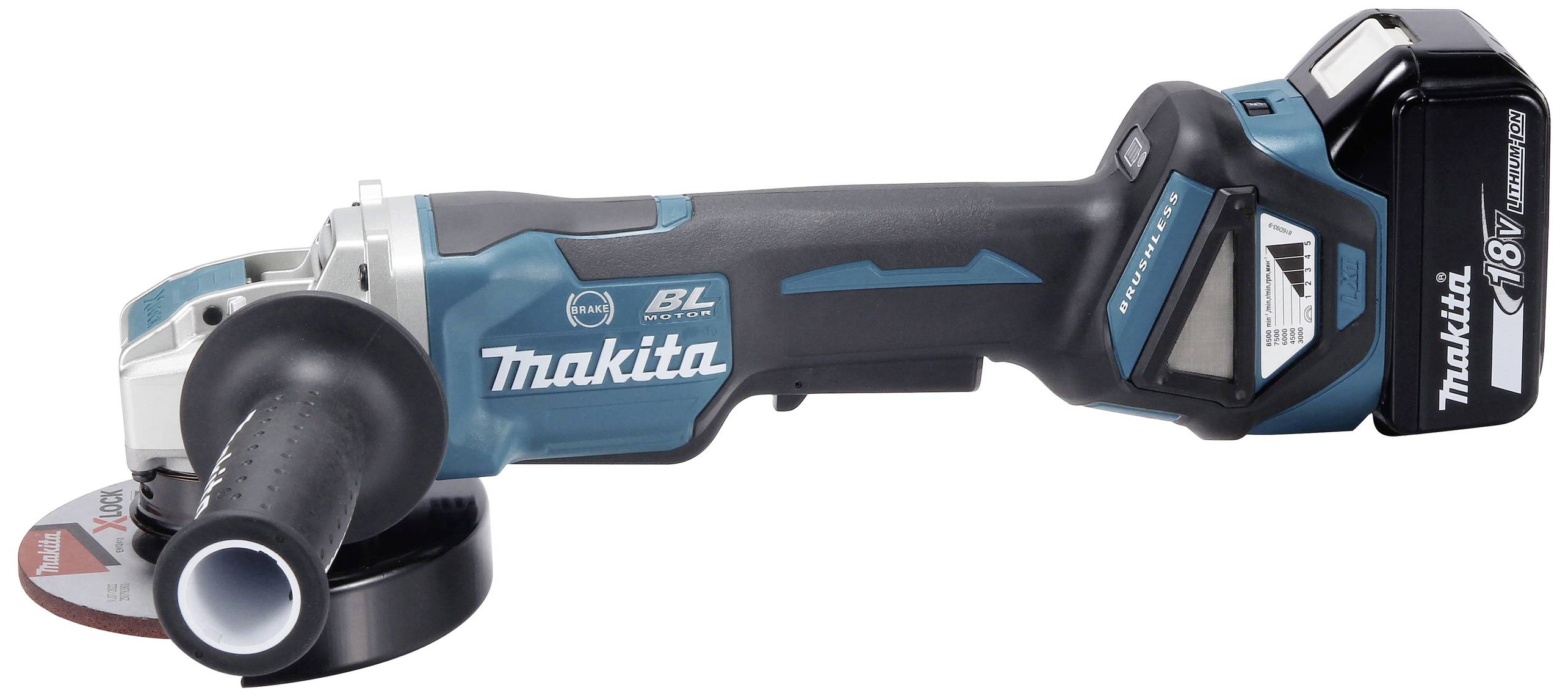 Makita DGA519RTJ Akku-Winkelschleifer 125mm inkl. 2. Akku, inkl. Ladegerät 18V 5Ah