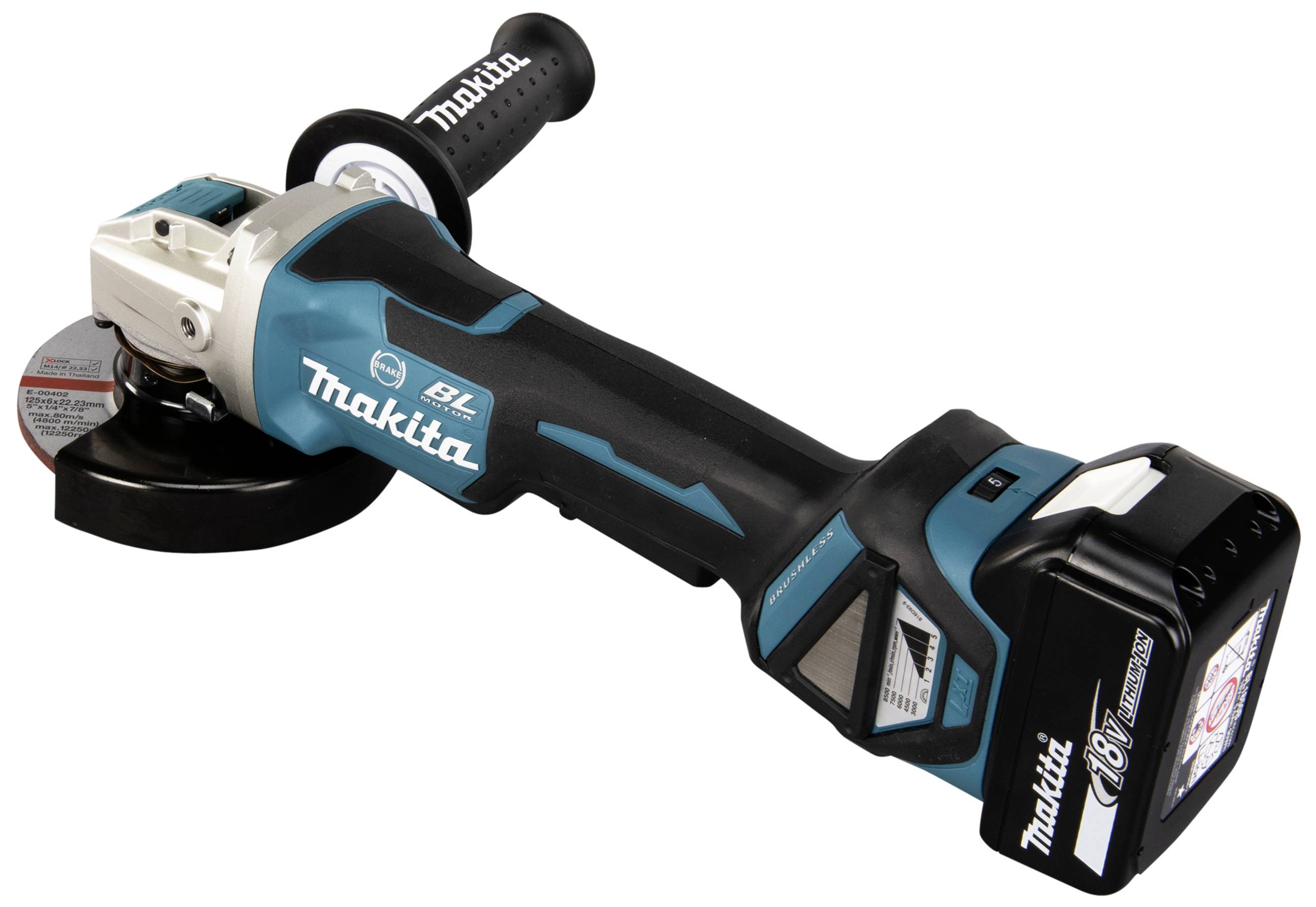 Makita DGA519RTJ Akku-Winkelschleifer 125mm inkl. 2. Akku, inkl. Ladegerät 18V 5Ah