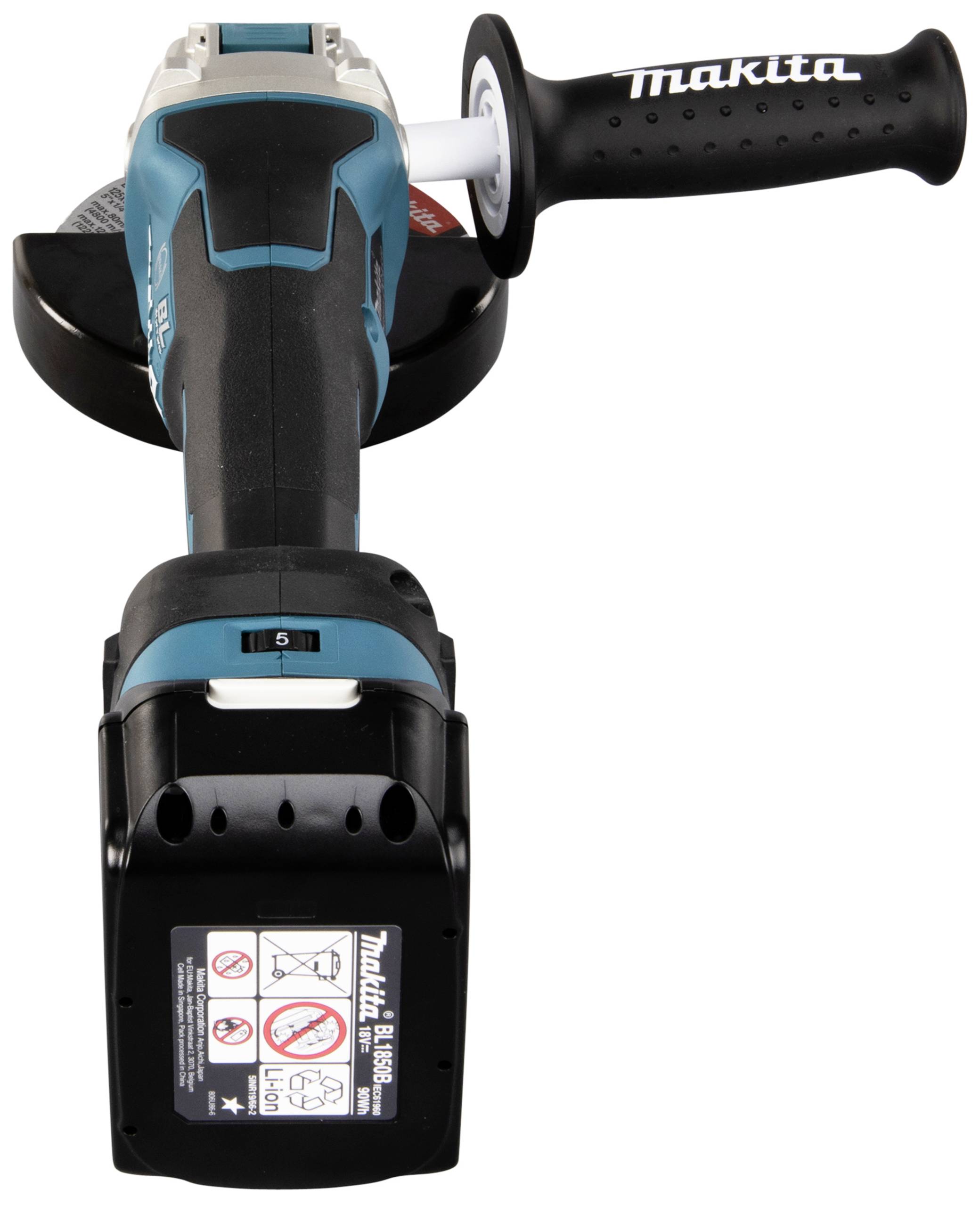 Makita DGA519RTJ Akku-Winkelschleifer 125mm inkl. 2. Akku, inkl. Ladegerät 18V 5Ah