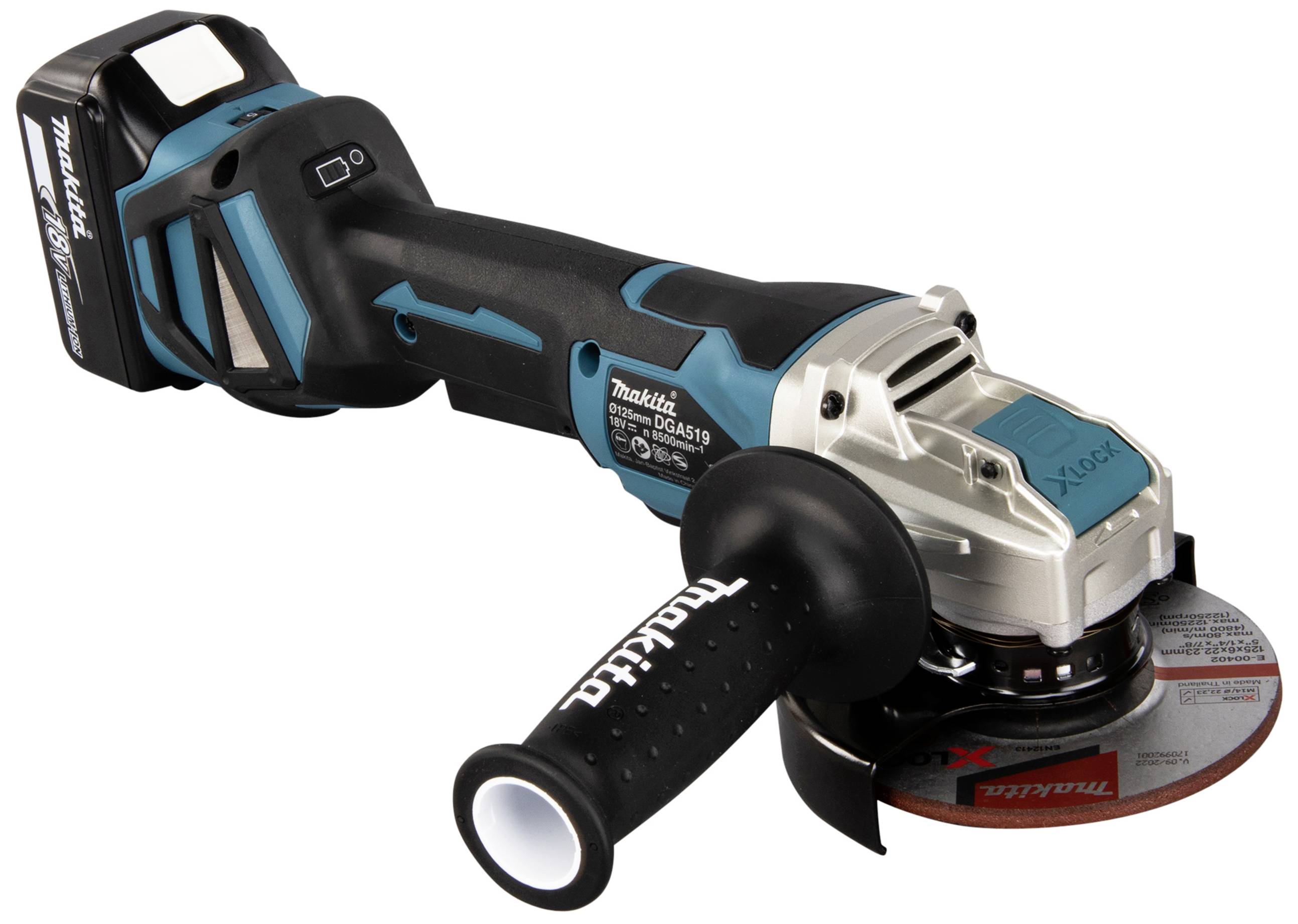 Makita DGA519RTJ Akku-Winkelschleifer 125mm inkl. 2. Akku, inkl. Ladegerät 18V 5Ah