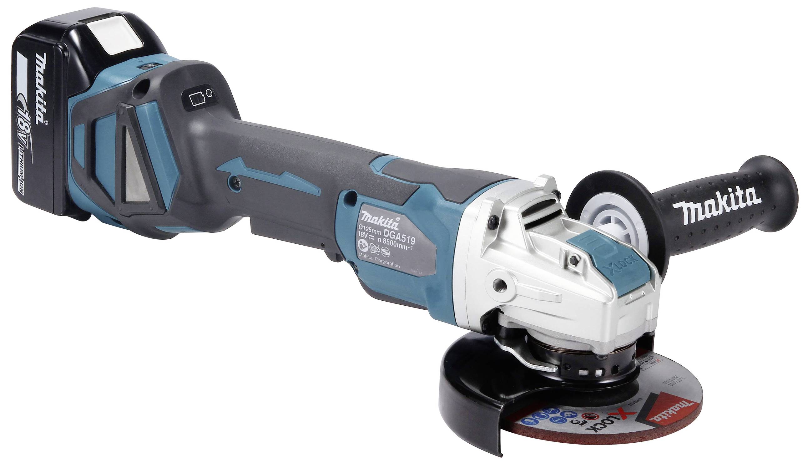 Makita DGA519RTJ Akku-Winkelschleifer 125mm inkl. 2. Akku, inkl. Ladegerät 18V 5Ah