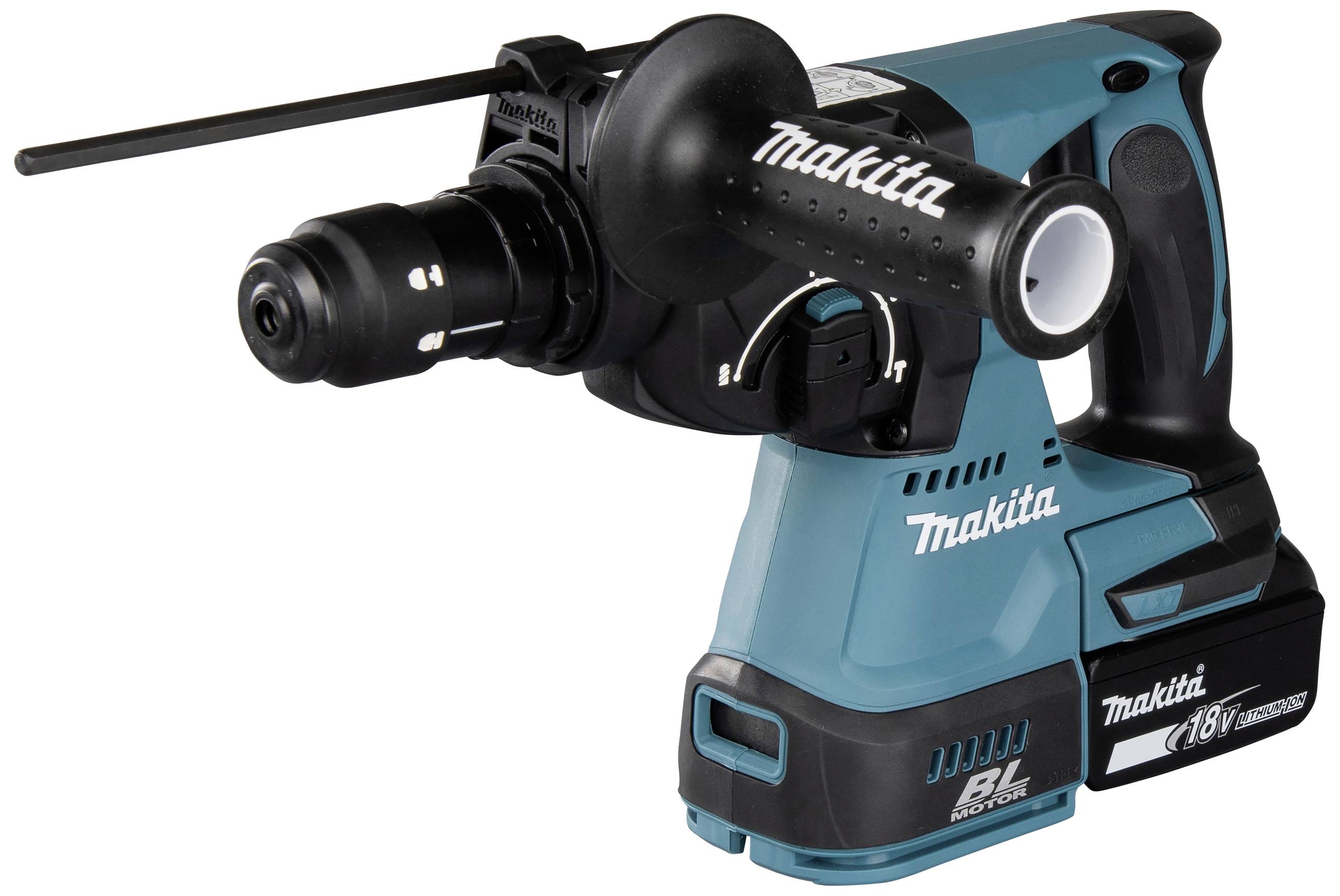 Bohrmaschine im Akku-Design, Makita-Marke. Sie hat einen ergonomischen Griff und ist kabellos, geeignet für Heimwerkerprojekte.