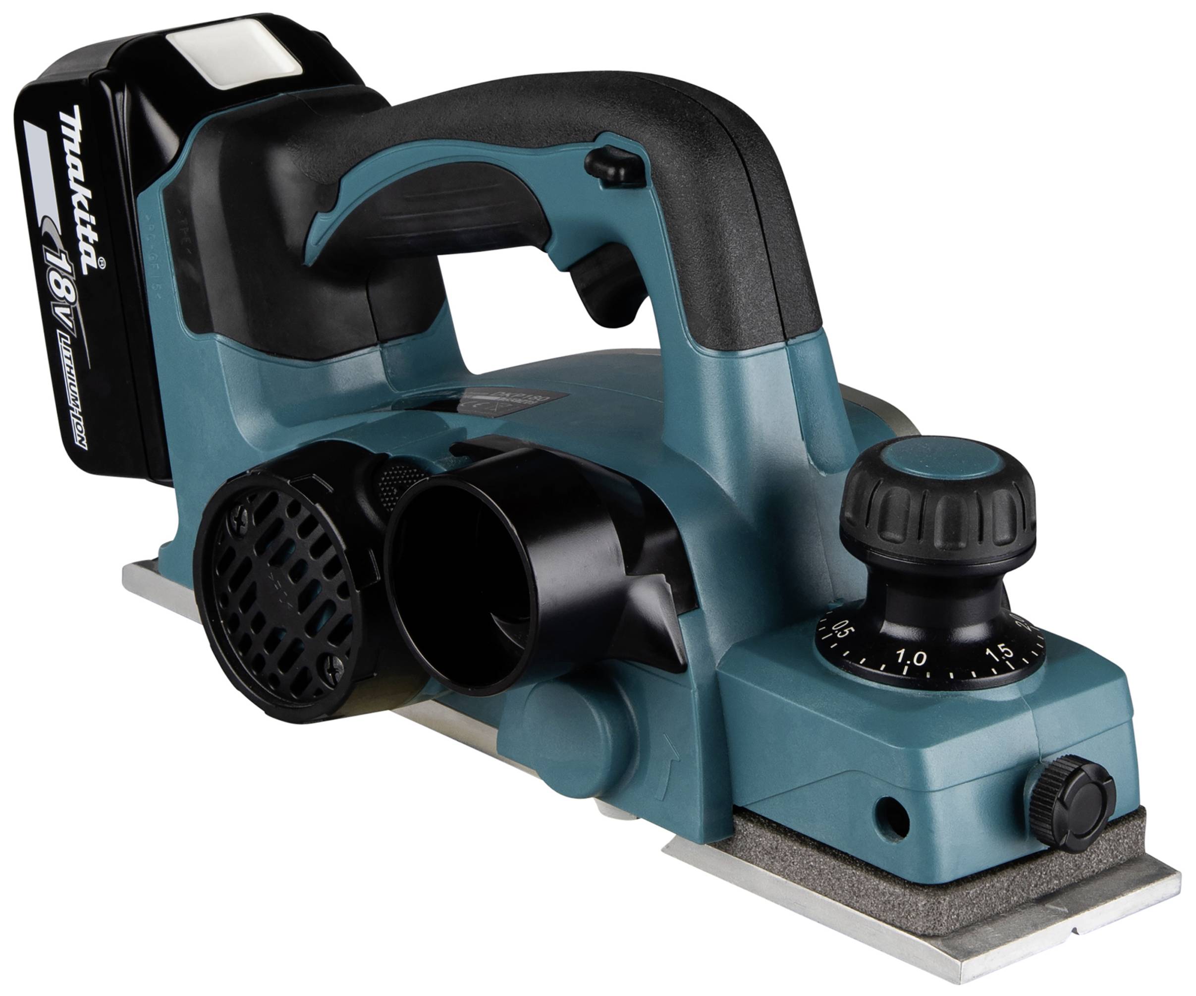 Akkubohrer mit blauem Gehäuse und schwarzem Handgriff von Makita, 18V, akkubetrieben, für Holzarbeiten geeignet.