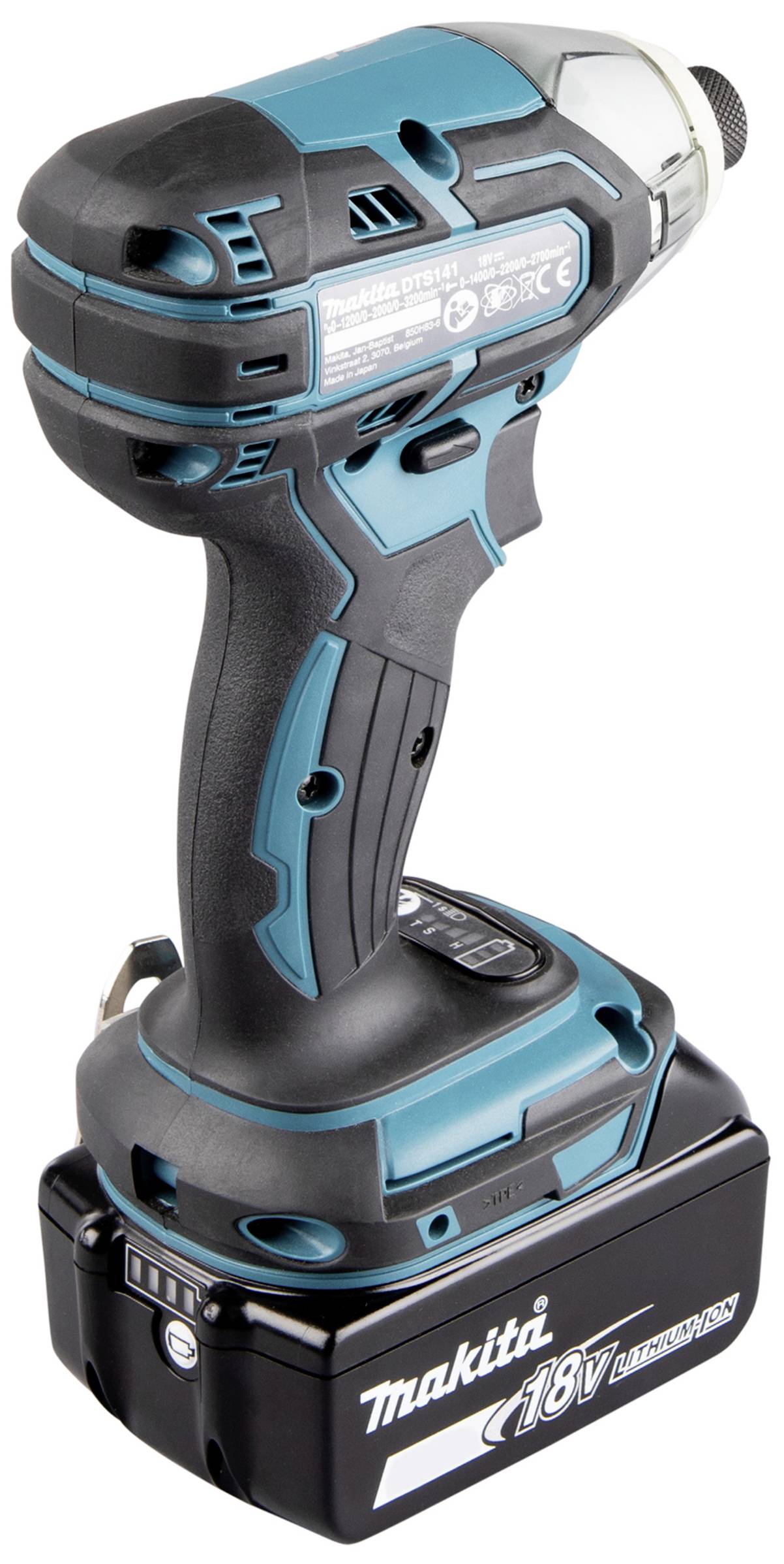 'Makita' 18V Akku-Schlagschrauber in Blau und Schwarz. Kompakte Bauweise mit ergonomischem Griff, leistungsstark für Schraubarbeiten.