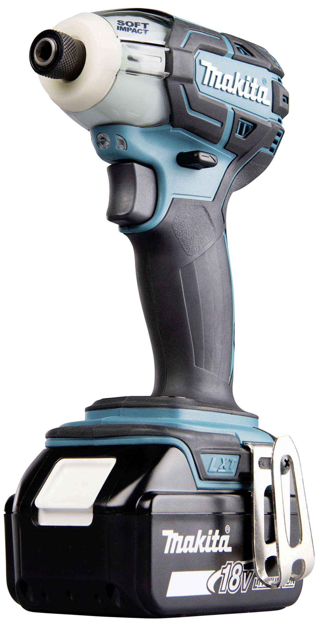Ein kabelloser Schlagschrauber mit blau-schwarzem Design, 18-Volt-Akku und ergonomischem Griff, geeignet für Bau- und Heimwerkerarbeiten.