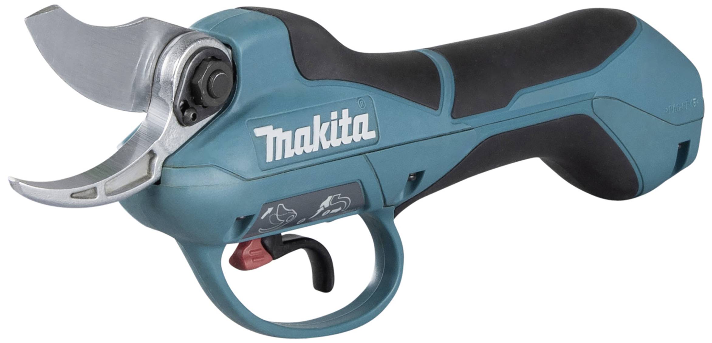 Elektrische Astschere von Makita mit ergonomischem Griff, geschärften Klingen und blauer Farbgebung, geeignet für Gartenarbeiten.