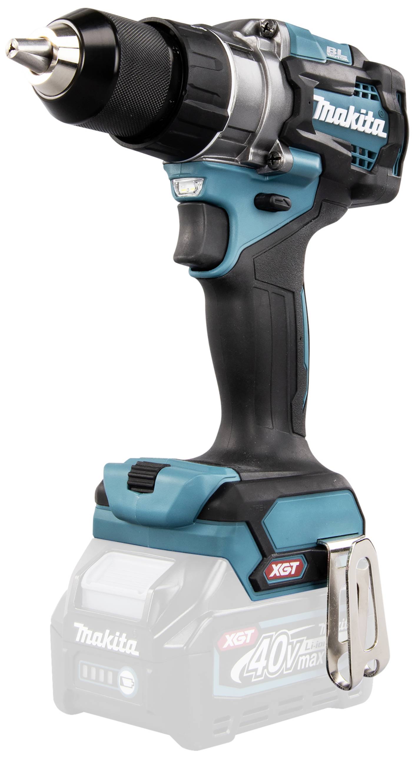 Ein kabelloser, blauer Akkubohrschrauber mit 40V-Lithium-Ionen-Akku und ergonomischem Griff. Geeignet für vielfältige Bohrarbeiten.