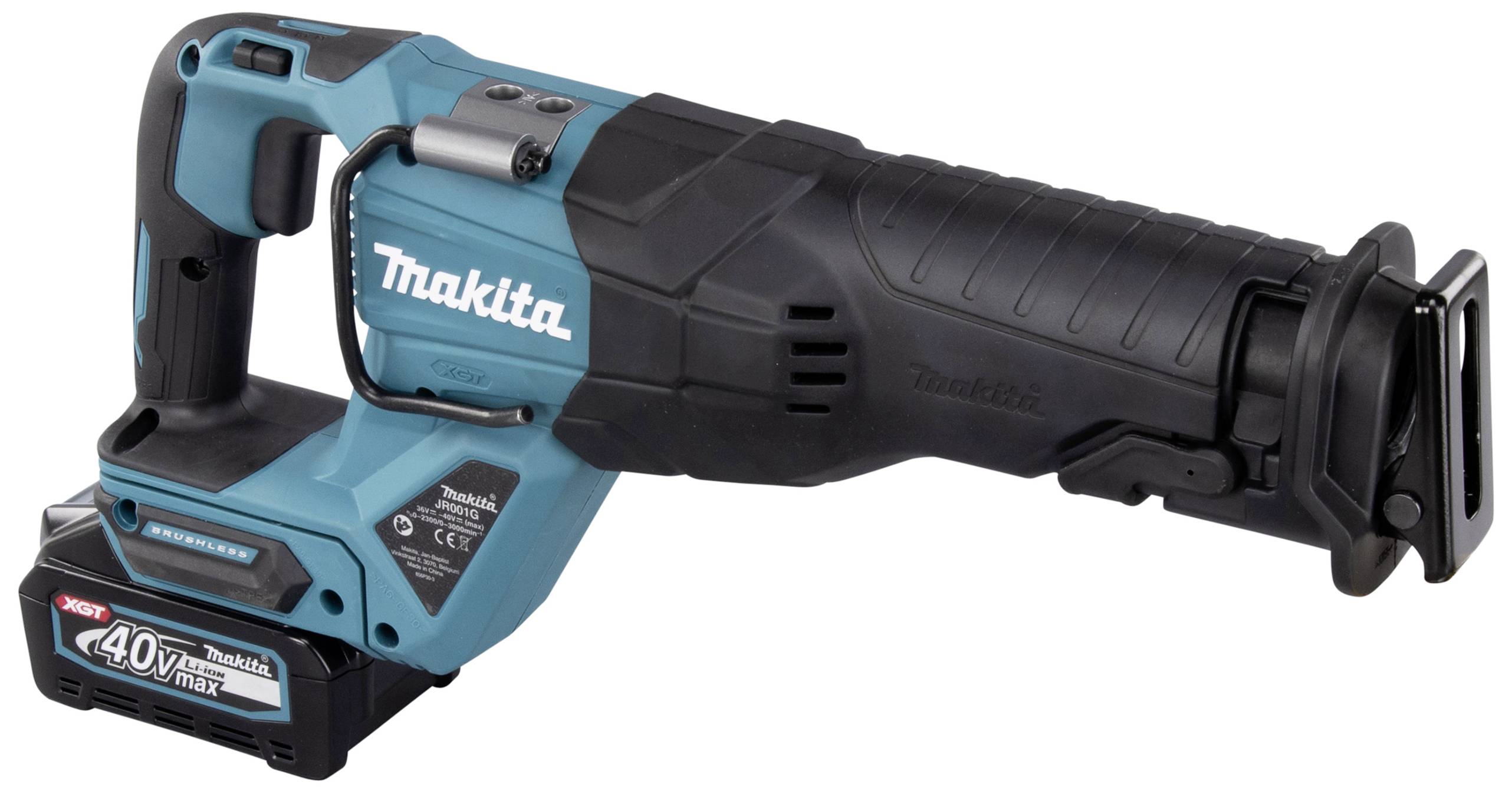 Eine akkubetriebene Säbelsäge von Makita in Blau und Schwarz, geeignet für Heimwerkerprojekte und professionelle Arbeiten.