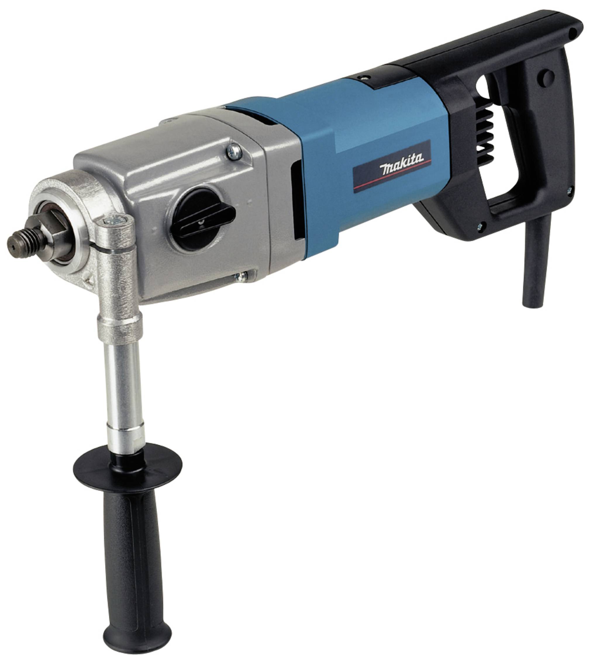 Elektrische Handbohrmaschine in Blau und Silber, mit schwarzem Griff