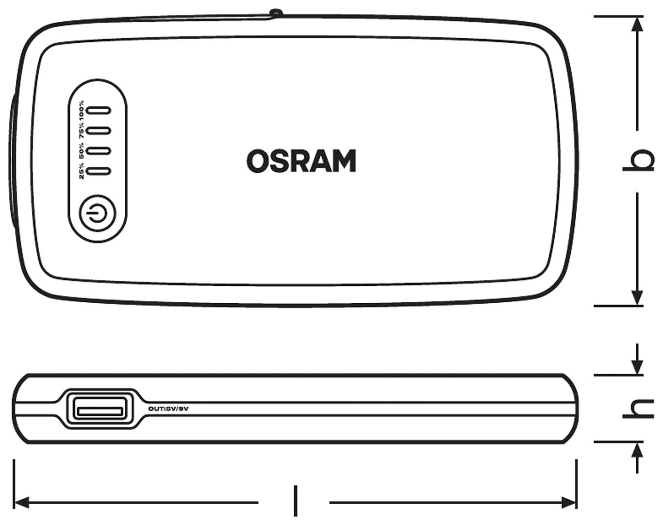 Osram Automotive Schnellstartsystem BATTERYstart 200 OBSL200 Starthilfestrom (12 V)=150A USB-Steckdose 1x