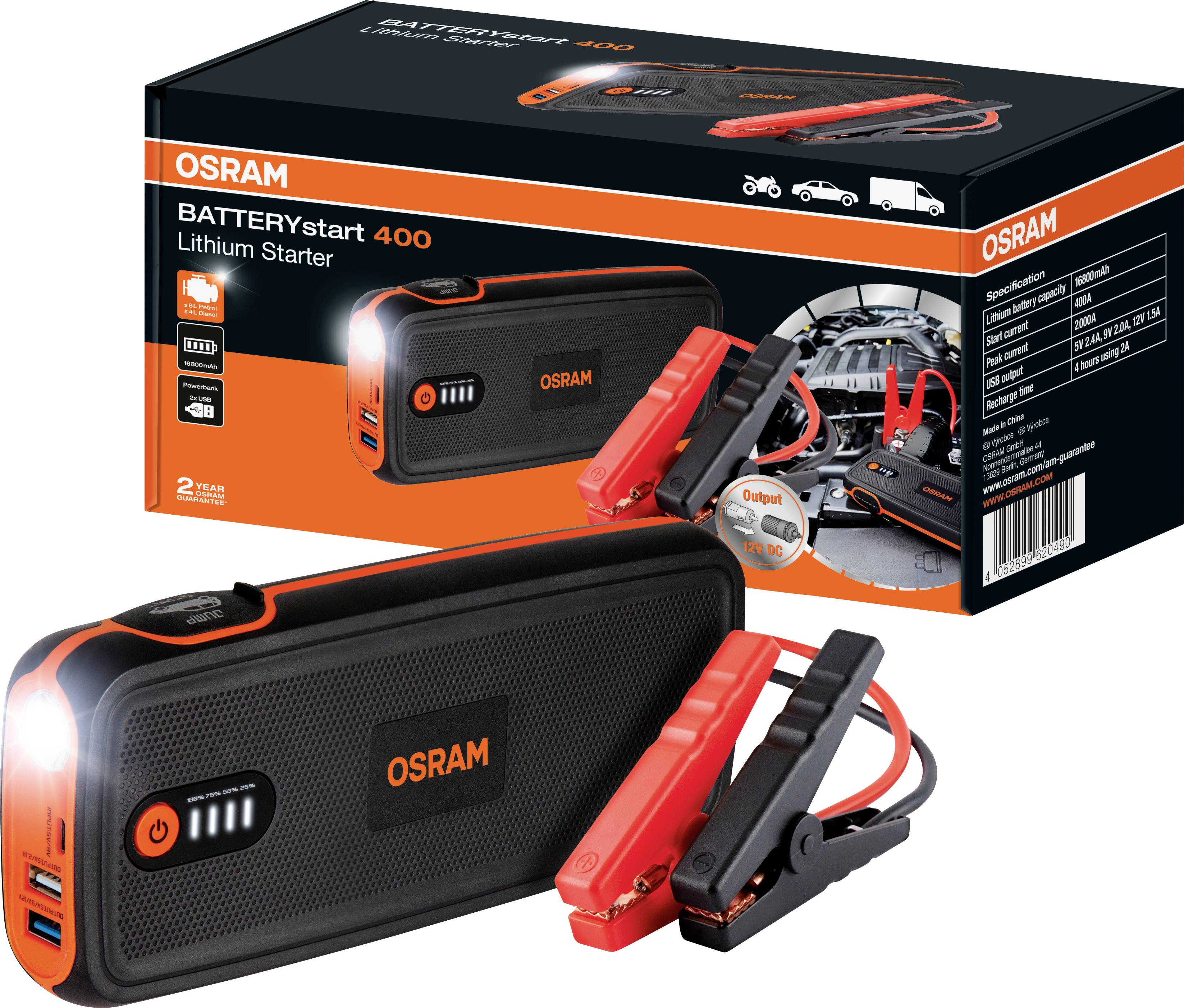 Osram Automotive Schnellstartsystem BATTERYstart 400 OBSL400 Starthilfestrom (12 V)=400A USB-Steckdose 2x