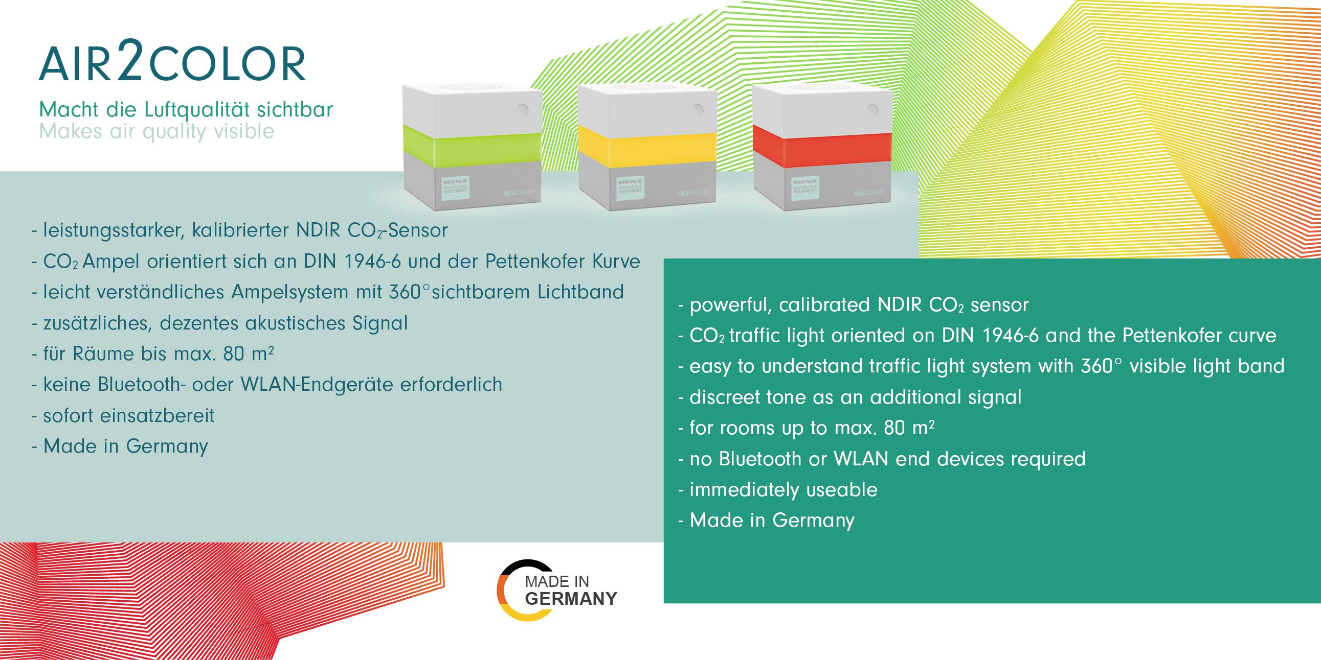 RENZ Air2colour Luftgütesensor netzbetrieben detektiert Kohlendioxid