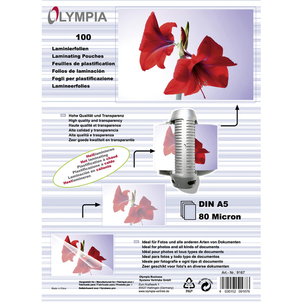 Olympia Feuille de plastification DIN A5 brillant 100 pc(s)