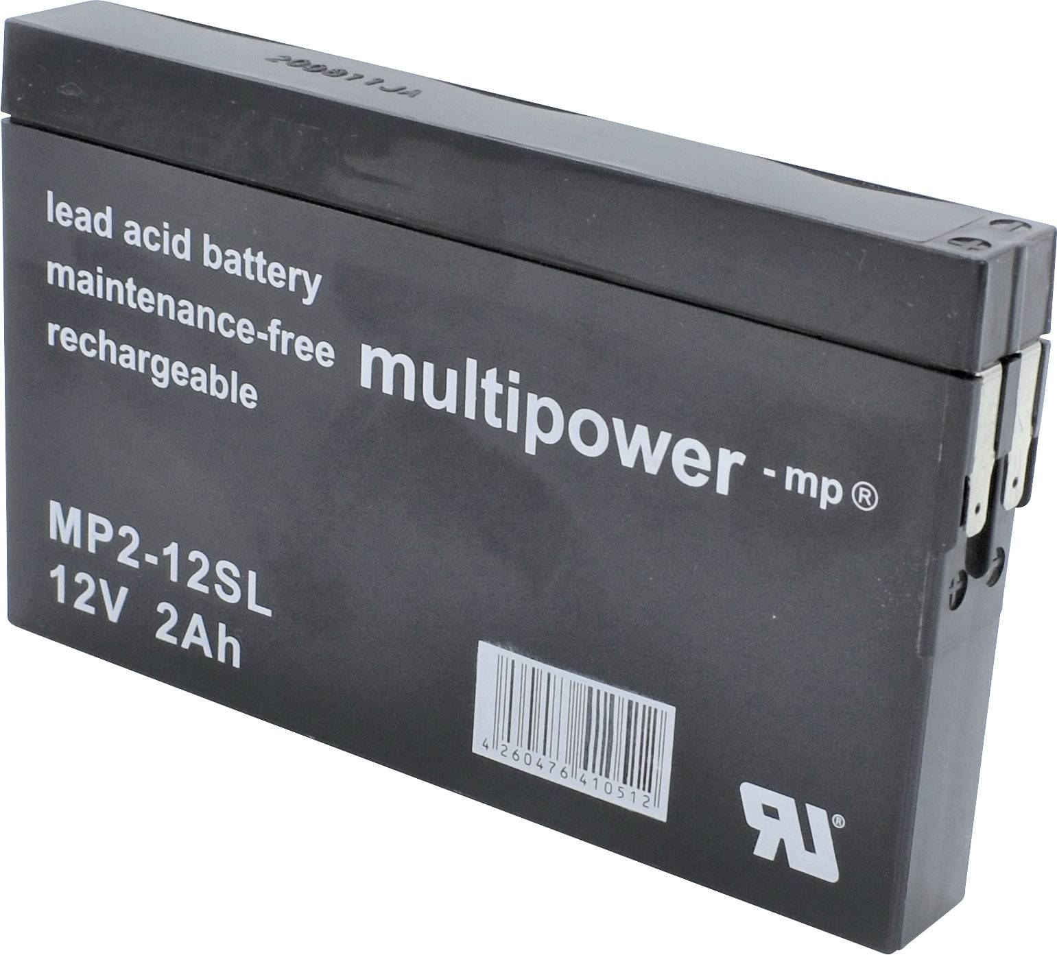 Multipower MP2-12SL MP2-12SL Bleiakku 12 V 2 Ah Blei-Vlies (AGM) (B x H x T) 148 x 90 x 20 mm Flach