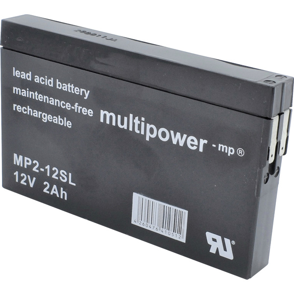 Multipower MP2-12SL MP2-12SL Bleiakku 12V 2Ah Blei-Vlies (AGM) (B x H x T) 148 x 90 x 20mm Flachstecker 4.8mm Wartungsfrei