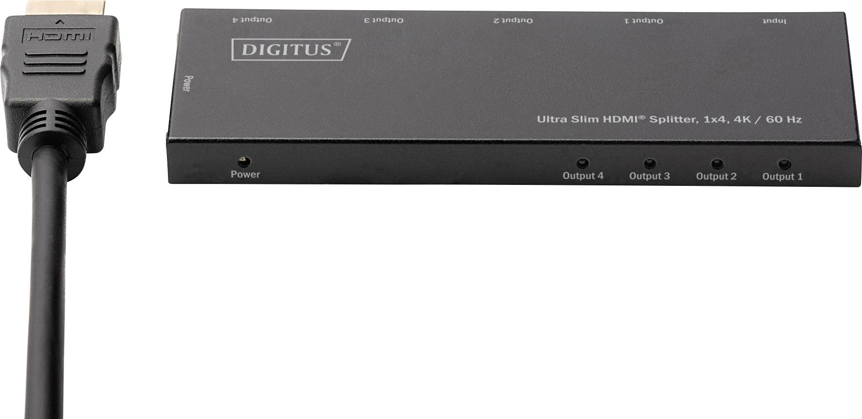 Digitus DS-45323 4 Port HDMI-Splitter LED-Anzeige, Metallgehäuse, Ultra HD-fähig 4096 x 2160 Pixel Schwarz