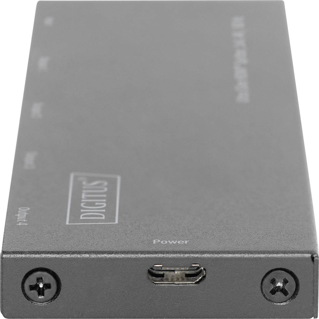Digitus DS-45323 4 Port HDMI-Splitter LED-Anzeige, Metallgehäuse, Ultra HD-fähig 4096 x 2160 Pixel Schwarz