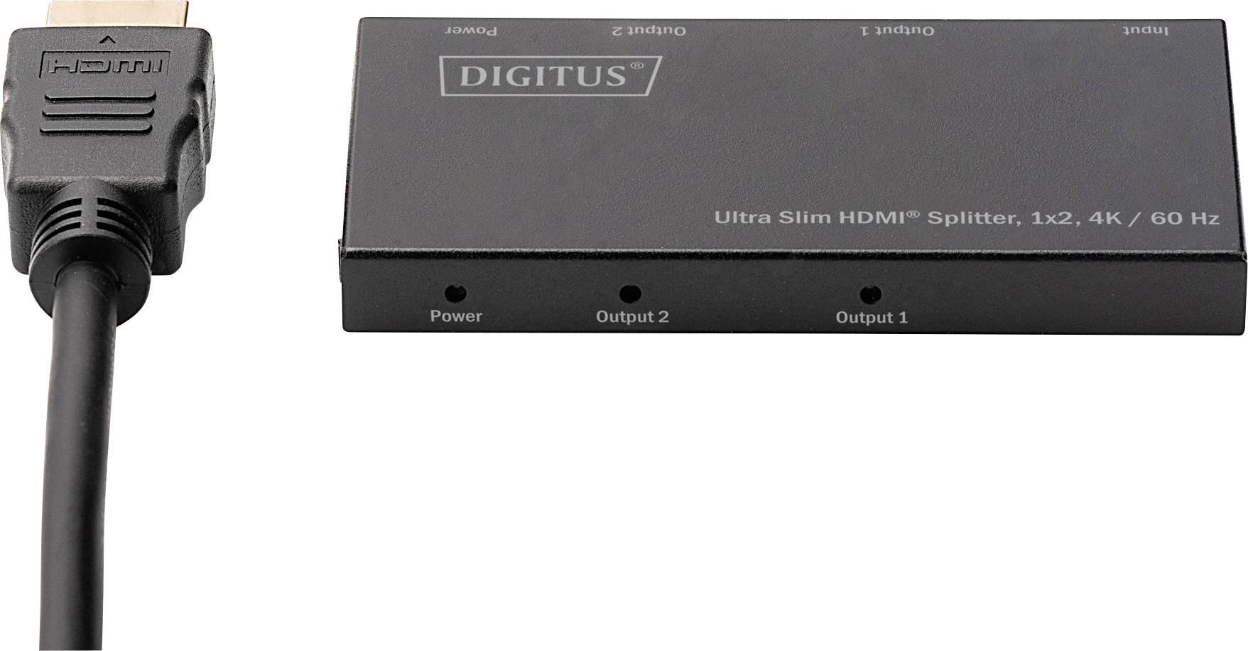 Digitus DS-45322 2 Port HDMI-Splitter LED-Anzeige, Metallgehäuse, Ultra HD-fähig 4096 x 2160 Pixel Schwarz