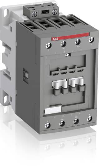 Ein grauer elektrischer Schütz mit seitlichen Anschlüssen und drei vorderen Kontakten, geeignet für Steuerungsanwendungen.