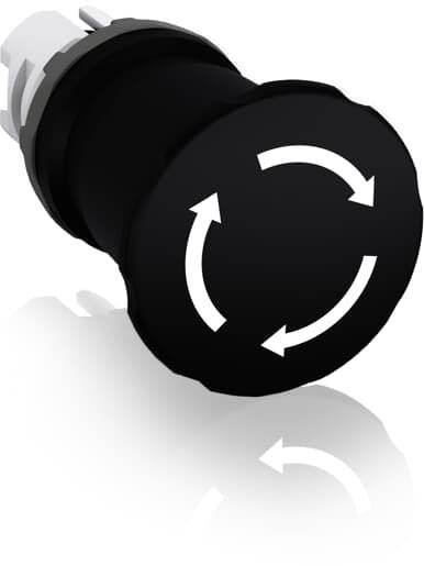 Schwarze Taste mit weißem Recycling-Symbol, bestehend aus drei Pfeilen im Kreis, symbolisiert erneuerbare Zirkularität.