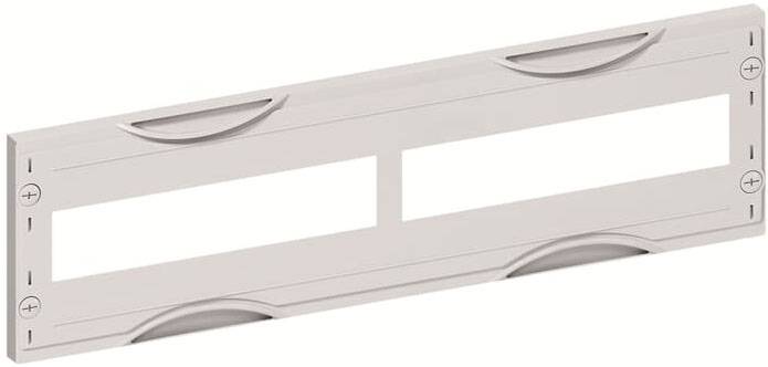 Metallplatte mit zwei rechteckigen Ausschnitten und abgerundeten Kanten, möglicherweise Teil eines Regalsystems oder einer Halterung.