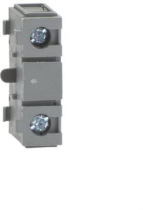 Eine graue, kleinere elektrische Klemmenleiste mit zwei sichtbaren Schrauben. Ideal für den elektrischen Anschluss in Schaltschränken.