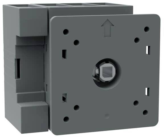 Grauer quadratischer Schaltereinsatz mit mittiger Öffnung und Aufwärts-Pfeil, zur Montage in Schaltsystemen.