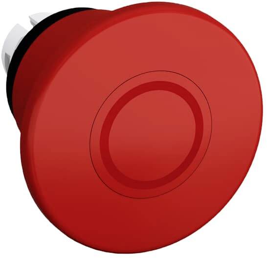 Roter Not-Aus-Knopf, oft zur sofortigen Abschaltung von Maschinen verwendet, um Sicherheit in Notfallsituationen zu gewährleisten.