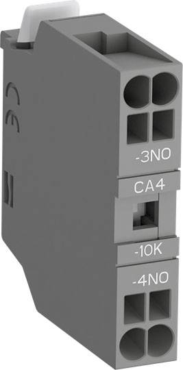 Graues elektrisches Modul mit vier Anschlüssen, beschriftet mit '-3NO', 'CA4', '-10K' und '-4NO'.