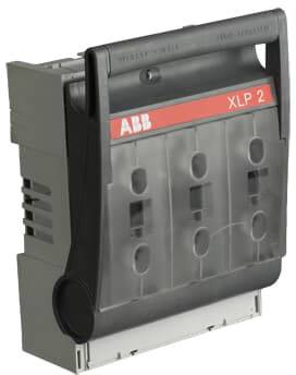 Grauer ABB Sicherungsträger XLP 2 für industrielle Anwendungen mit rotem Logo und schwarzem Griff.