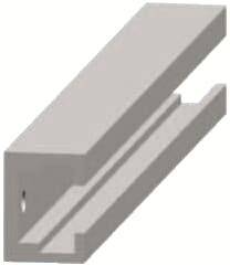 Graues, u-förmiges Metallprofil, das typischerweise zur Stabilisierung oder Verbindung von Konstruktionen verwendet wird.
