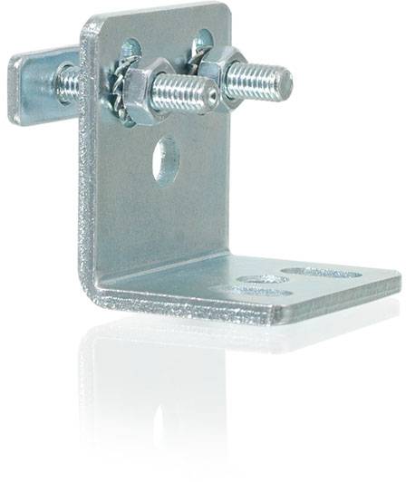 Metallwinkel mit zwei Bolzen und Unterlegscheiben.