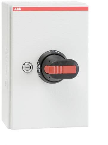 Ein elektrischer Schalterkasten mit einem großen, rot-schwarzen Kippschalter, gekennzeichnet mit 'I' für Ein und 'O' für Aus.