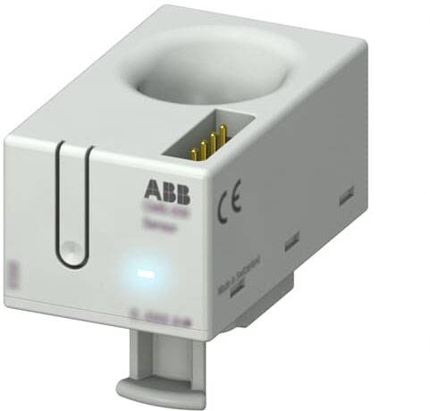 Ein grauer elektrischer Adapter mit Steckerpins und Aufdruck 'ABB', geeigneter für Schalttafeln oder industrielle Anwendungen.