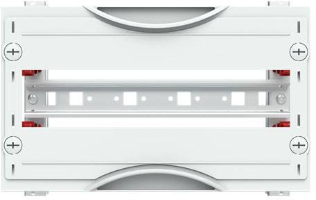 Leergehäuse für elektrische Installationen, geeignet zur Aufnahme von Modulen oder Geräten; weiße Kunststoffoberfläche, rechteckige Form.